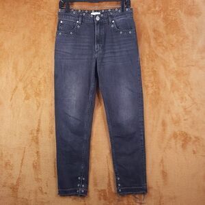 SANDRO Womens Jeans Size 38 Charcoal Wash Straight Leg Grommet Studded Slit